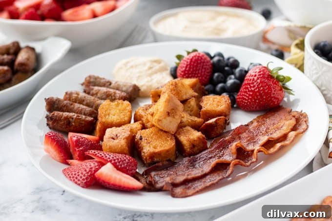 Cubes of French Toast arranged for dipping into a fondue pot of maple butter.