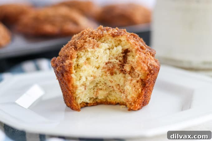 A basket of freshly baked Cinnamon Streusel Muffins with a crunchy topping.