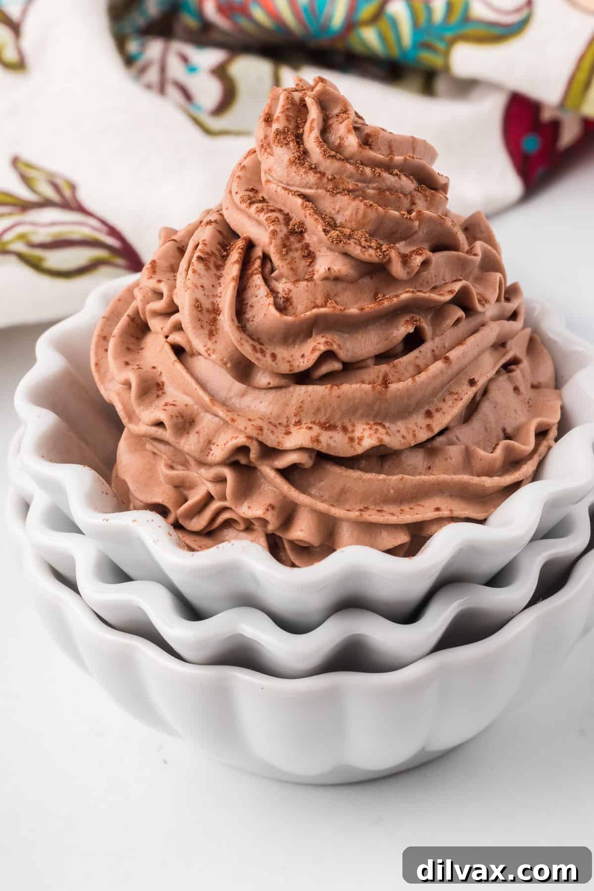Stabilized Chocolate Whipped Cream in a small serving bowl.