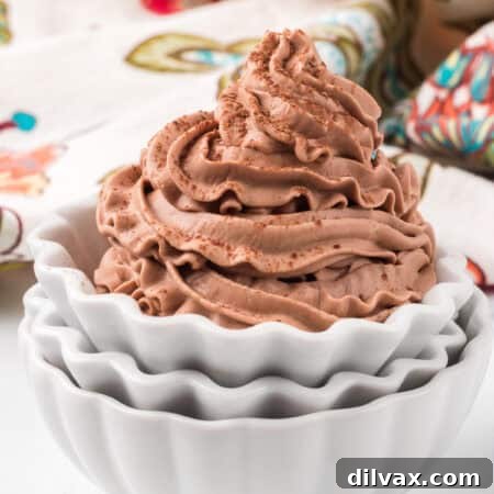 A small dish of Stabilized Chocolate Whipped Cream.