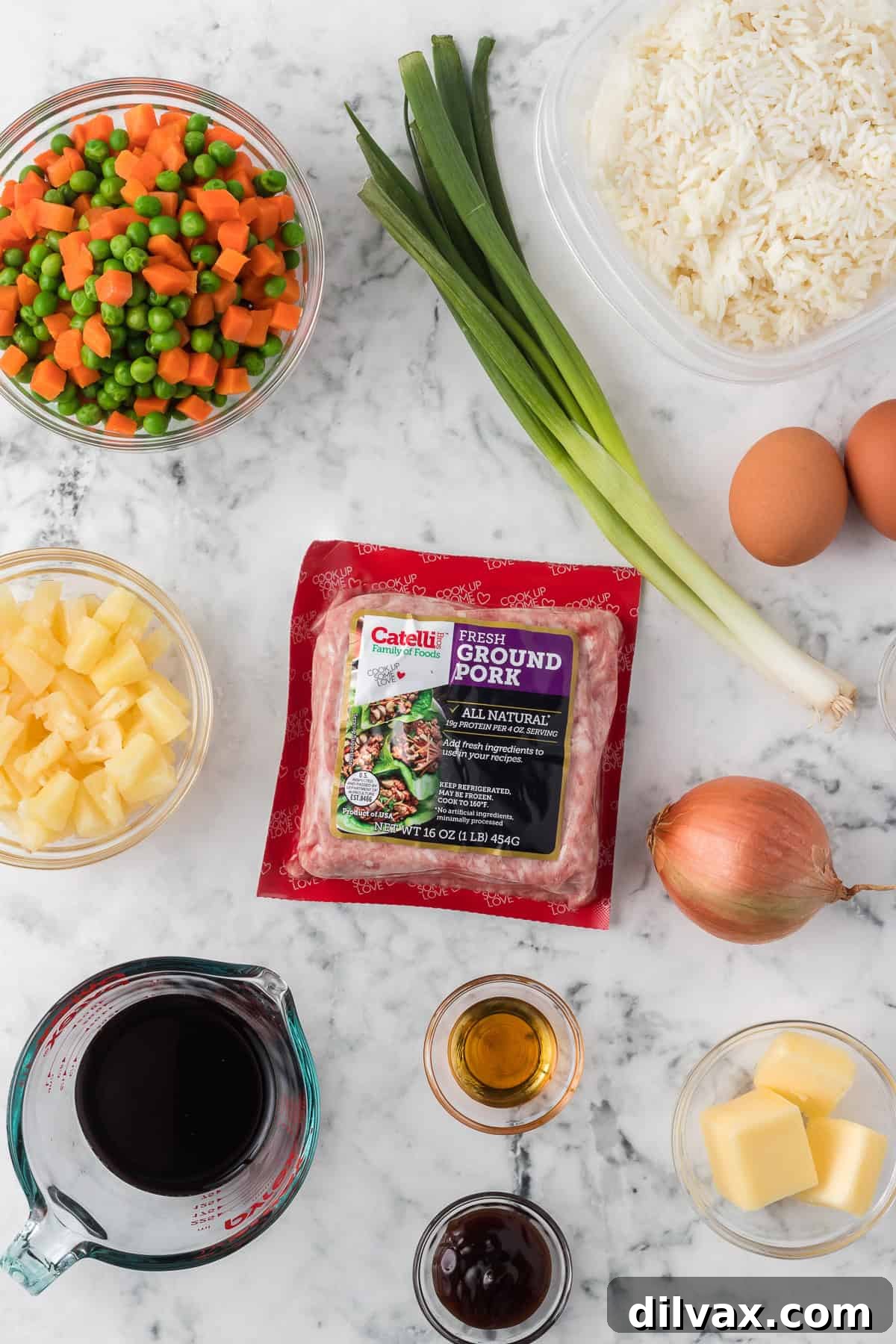 Ingredients for Pork Fried Rice Recipe.